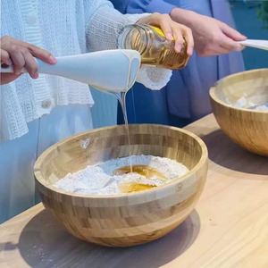 Bol à salade en bois d'acacia rustique fait main avec logo personnalisé, petit bol de service moderne en bois, bols à soupe en bambou - Product Image 2