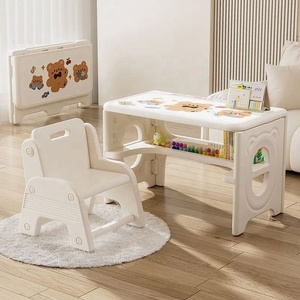 Table d'étude multifonctionnelle en plastique pour enfants Table et chaise d'apprentissage pliantes pour enfants avec planche à dessin effaçable - Product Image 2