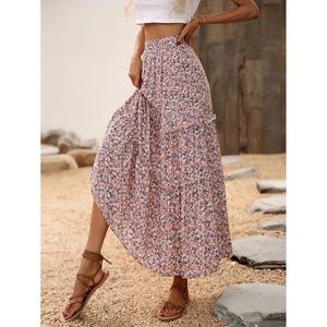 Falda Larga Plisada Personalizada al por Mayor para Mujer, Falda Larga de Cintura Alta de Punto, Falda Elegante Vintage Formal con Estampado Floral - Product Image 2