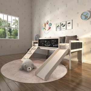 Letto a Casetta sull'Albero per Bambini in Legno Massello, Moderno e Semplice, con Scivolo e Lavagna per Disegnare - Product Image 3