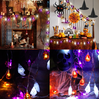Guirlande lumineuse LED décorative pour Halloween, motifs chauve-souris et fantômes, pour intérieur et extérieur