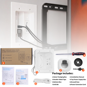 Kit de connexion de câblage électrique encastré mural standard NEMA, plaque murale, kit de gestion des câbles TV pour organiser les fils de télévision - Product Image 1