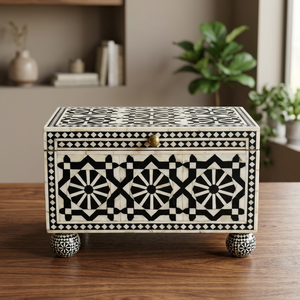 Caja grande de joyería de hueso tallada a mano, caja decorativa para guardar joyas, caja organizadora de joyas de calidad para el hogar, caja organizadora de joyas para mesa. - Product Image 1