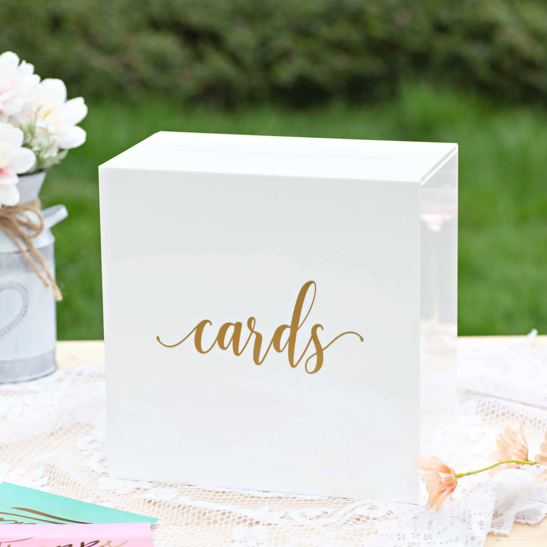 10x10x5.5 inch White Acrylic Cards Wedding Wishing Well Money Box for Wedding