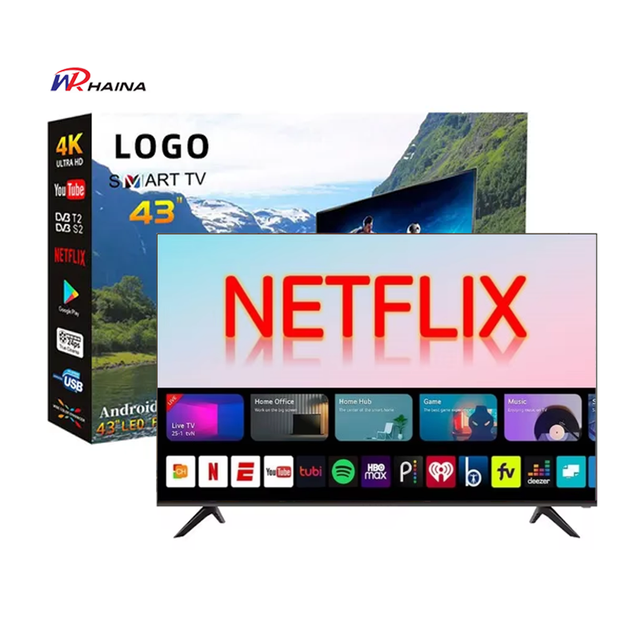 Haina Manufacturer Customized Television HD 32 Inch Led Frameless Fhd 43 Inch Qled Borderless Smart Android Tv with T2 S2