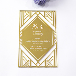 Personnalisé 5x7 pouces Laser Estampage à chaud Lettres Vintage Creux Style Doré Miroir Acrylique <span class=keywords><strong>Carte</strong></span> <span class=keywords><strong>d</strong></span>'<span class=keywords><strong>invitation</strong></span> - Product Image 3