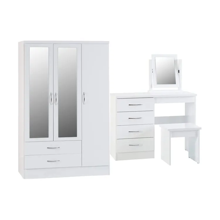 Bedroom sets white wooden 3 doors wardrobe with dressing table set designs bedroom furniture