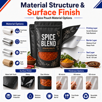 Sachets personnalisés mats refermables en aluminium avec fermeture éclair pour sauces épicées, herbes et épices, emballage de poudre d'assaisonnement