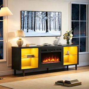 Soporte para TV <span class=keywords><strong>de</strong></span> 58 Pulgadas con Chimenea Eléctrica <span class=keywords><strong>de</strong></span> 18 Pulgadas, Gabinetes Laterales LED, Soporte <span class=keywords><strong>de</strong></span> TV Moderno <span class=keywords><strong>de</strong></span> Madera con Chimenea para Televisores <span class=keywords><strong>de</strong></span> hasta 75 Pulgadas - Product Image 3