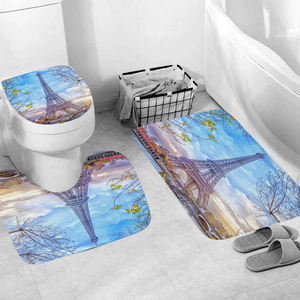 Eiffelturm 3D Duschvorhang Paris Landschaft Badezimmer Vorhang-Set Rutschfeste Teppiche Toilettendeckel-Abdeckung Matte Teppich Wohndekoration - Product Image 2