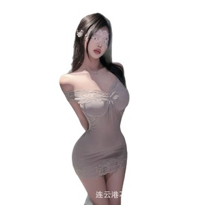 Jupe moulante en dentelle sexy, uniforme transparent révélateur et séduisant, pyjama séduisant qqny pour femmes. - Product Image 1