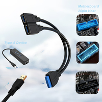 Câble USB 3.0 femelle 2 ports pour panneau avant noir, connecteur 20 broches pour carte mère, 25 cm, prix usine de gros, expédition rapide