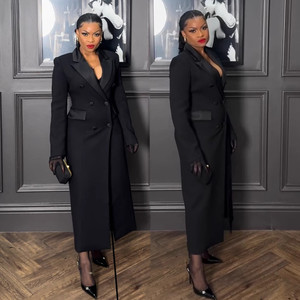 S10988 Abito Blazer Lungo da Donna di Alta Qualità, Elegante Vestito con Colletto a Revers, Giacca Lunga da Lavoro Slim Fit per Donna - Product Image 1