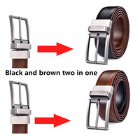 Sabuk Kulit Pria Model Terbaru 3.2CM Warna Coklat dan Hitam, Sabuk Kulit Asli Bolak-Balik untuk Pria dengan Gesper Putar