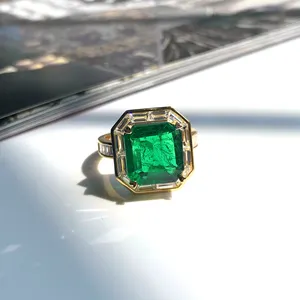 Hoge Kwaliteit Odm Custom Geel Goud Platina Emerald Cut Green Ringen Gouden Bruiloft Vrouwen Natuurlijke Emerald Ringen