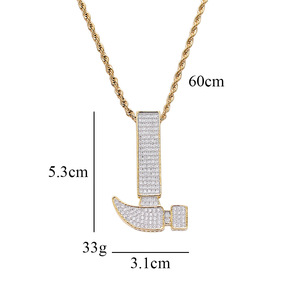 Copper Zircon Hammer Pendant <b>Necklace</b> Men's Hip Hop Power <b>Statement</b> Jewelry - Product Image 5