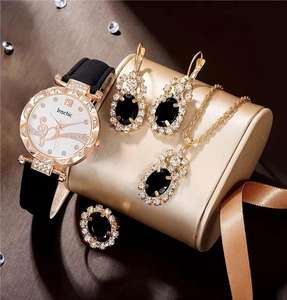 <span class=keywords><strong>Pas</strong></span> <span class=keywords><strong>cher</strong></span> Pointeur Quartz Montre Dame Analogique Femmes Montres En Cuir & 4pcs Bijoux Ensemble <span class=keywords><strong>Collier</strong></span> Boucle D'oreille Pour Robe - Product Image 1