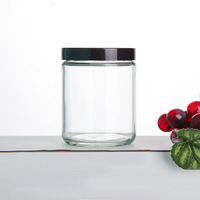 Usine en gros pas cher multifonctionnel rond Transparent large bouche 260ml bocal en verre récipient de stockage des aliments en verre avec couvercle