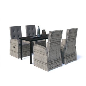 Set da Pranzo da Giardino in Rattan Grigio per 4 Persone, Resistente alle Intemperie, Arredamento da Esterno in Stile Contemporaneo - Product Image 1