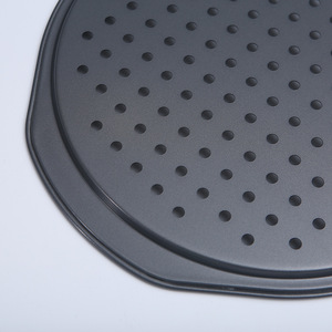 Custom Perforated Thickened Pizza <b>Pan</b> Carbon Steel Round With <b>Handles</b> For Cake Baking - Product Image 2