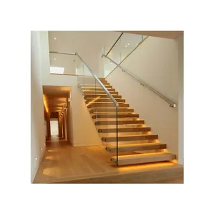 CBMmart ticari iç kullanılan 304/316 paslanmaz çelik kiriş kereste ahşap cam yüzen merdiven