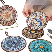 Keramik-Topfuntersetzer Hitzebeständige Matte Neues Chinesisches Blumendesign Rutschfeste Tischmatte Vintage Wärmeisolierende Unterlage