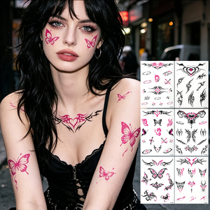 Autocollants de tatouage semi-permanents à l'encre végétale, motif papillon, imperméables, longue durée, art corporel tribal, tatouages temporaires pour femmes et adultes - Product Image 6