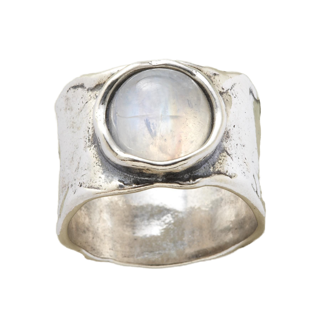 Vintage Round Moonstone Gemstone Rings for Women Silver Plated White Gold Color Large Engagement Wedding Ring Jewelry Gifts