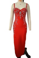 Damen Luxus Kristall für Bandage Maxi kleid mit Strass Spaghetti träger Casual Style Bodycon Party Wear Größen 2XL 5XL