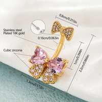 Perhiasan Cincin Pusar Baja Anti Karat Berlapis Emas 18k dengan Zirkonia Pink, Grosir Cincin Pusar Wanita, Aksesoris Tindik