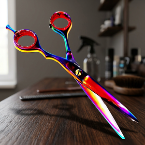 Tijeras de peluquería profesionales ASAP para zurdos, color arcoíris, de acero inoxidable, para entresacar, con recubrimiento de polvo negro mate láser. - Product Image 3