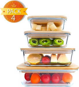 Boîtes de conservation alimentaire écologiques, ensemble de boîtes à lunch en verre avec couvercles en bambou - Product Image 5
