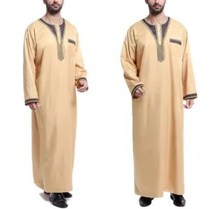 Factory Price new design islamic thobe jubba for men gold muslim dress for men silk abaya manufacturers