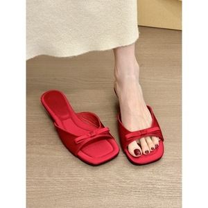 Mules minimalistes en satin à nœud pour femme - Sandales plates à bout carré ouvertes pour l'été et la plage - Product Image 5