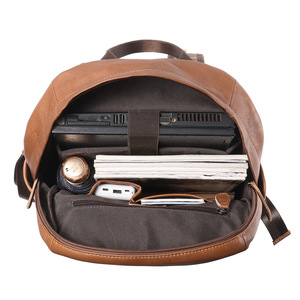 Men's Genuine Leather <b>Backpack</b> <b>Brown</b> Solid Color Large Capacity 20L And Below Leisure Travel Laptop Bag - Product Image 4