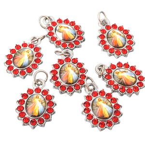 Оптовая продажа с фабрики, аксессуары для ювелирных изделий, медаль с красным кристаллом, алмазом, Божьей милостью, с колечком для изготовления четки, браслета - Product Image 1