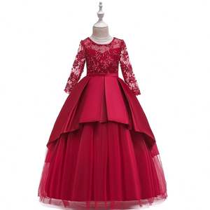 Vestido de Fiesta de Alta Calidad para Niñas, Vestido Largo de Encaje con Mangas Largas para Niñas, Talla Grande, LP-233 - Product Image 3