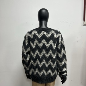 Black <b>White</b> Zigzag Knit <b>Cardigan</b> Men <b>Chunky</b> Cable Pullover Sweater Loose Fit Autumn Winter - Product Image 2