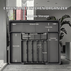 Organisateur de tiroir extensible en <span class=keywords><strong>plastique</strong></span> PP rectangulaire |   Rangement de vaisselle de cuisine avec <span class=keywords><strong>bloc</strong></span> à couteaux, bacs multi-usages 10-20L - Product Image 5