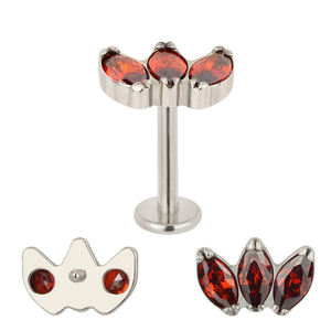 ASTM F136 de titanio internamente roscada 3 Marquise CZ Stud de cristal joyería Piercing cartílago Piercing labio Tragus - Product Image 3