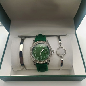 Phụ nữ sang trọng của kim cương thạch anh xem với Dây đeo Silicone 16mm ban nhạc Chiều rộng thời trang Hộp Quà Tặng hợp kim trường hợp và kính quay số cửa sổ - Product Image 2