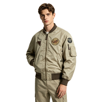 Blouson aviateur vintage MA-1 avec patchs, bordure côtelée, fermeture éclair intégrale, coupe-vent, respirant, coupe ample, manteau décontracté en toile pour l'extérieur