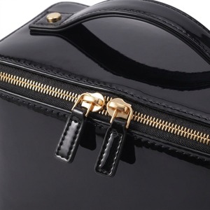 Estuche de Maquillaje de PU Patentado, Bolsa de Cosméticos Negra Brillante, Organizador de Cosméticos con Apertura Plana, Asa Doble con Cierre, Logotipo Personalizado OEM - Product Image 4