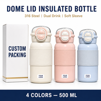 Gobelet isotherme sous vide en acier inoxydable 500 ml à double paroi avec couvercle à paille et double ouverture, mignon, pour femmes et étudiantes, sans BPA