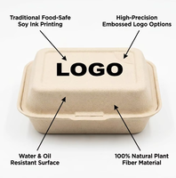 Boîte alimentaire pliable en bagasse avec couvercle, personnalisable avec logo, en canne à sucre, jetable, type bento, écologique, compostable, pour sushi et préparation de repas