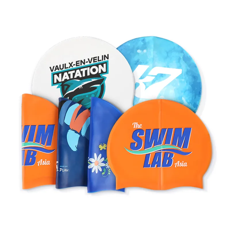 High Quality Custom Logo Print Adults Kids Waterproof Seamless Silicone Swim Caps