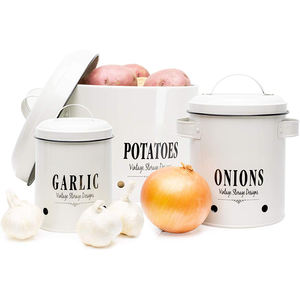Potato, Onion and Garlic Food Storage Container Set in Vintage Design for Storage and Long Shelf Life