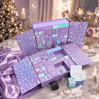 Boîte cadeau calendrier de l'avent de Noël violette avec 24 compartiments, emballage de compte à rebours pour les fêtes, pour coffrets cadeaux de bijoux