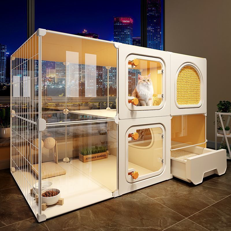 Extra Large Panoramic Indoor Cat Villa – Spacious Cloth Pet Cage with Integrated Toilet, Cat House & Dog House