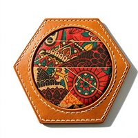 Sous-verre personnalisé en cuir PU imprimé motif artistique pour hôtel et restaurant, style vintage, idéal comme cadeau d'entreprise